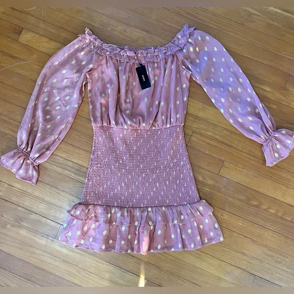 Aeom | Dresses | Aeom Pink With Gold Polkadots Dress | Poshmark